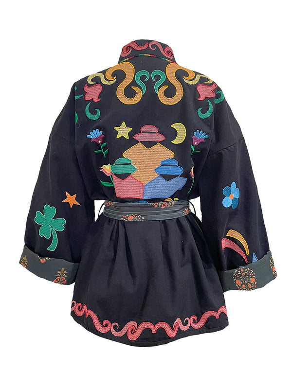 Veste Kimono "Family Noir/ Multicolore" MONOKI