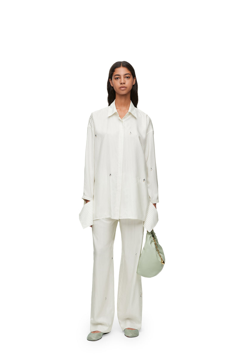 Pantalon de pyjama en soie et coton Blanc/Gris/Multicolore collaboration LOEWE x Suna Fujita