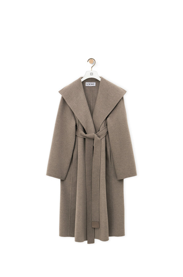 Coattered coat in wool and hide Taupe China Loewe