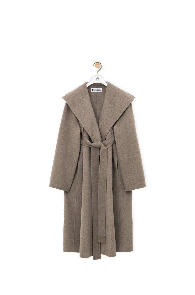 Manteau ceinturé en laine et cachemire Taupe Chine LOEWE