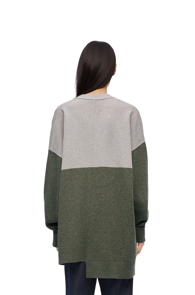 Asymmetrical cardigan in dark gray wool/light gray Loewe x Suna Fujita