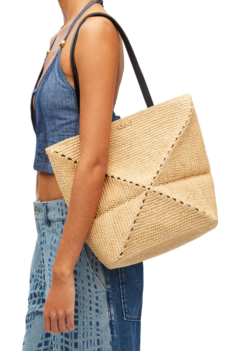 Sac "Puzzle Fold Tote moyen en raphia Naturel" LOEWE