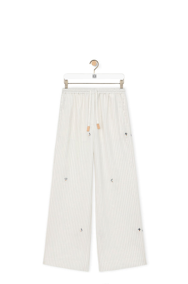 Pajama pants in silk and white cotton/gray/multicolored collaboration Loewe x Suna Fujita