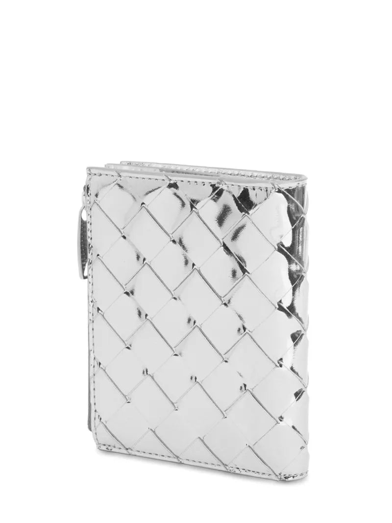 Portefeuille Zippé Bi-Fold Intrecciato  Argent BOTTEGA VENETA