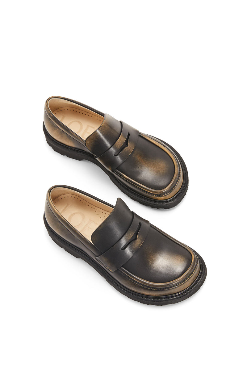 Blaze moccasin in two -tone brushed veal leather Black Loewe