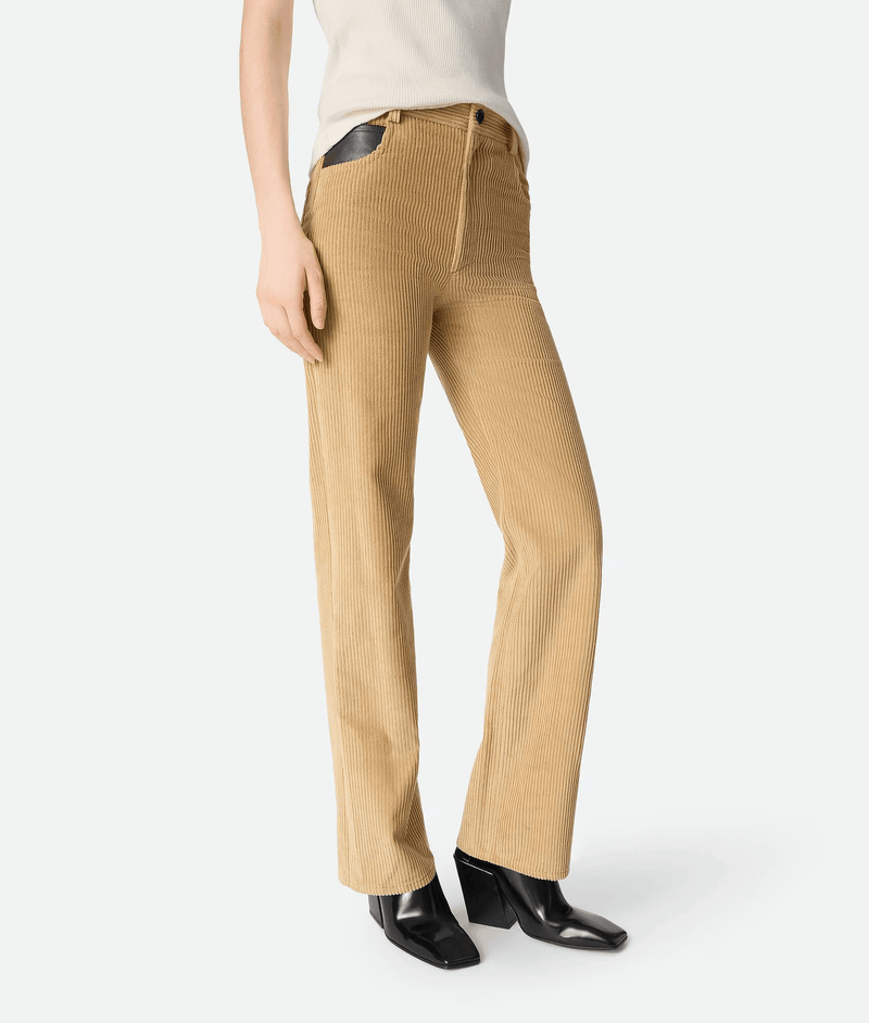 "Cotton ribbed cotton velvet pants Pale Oak / Camel" BOTTEGA VENETA