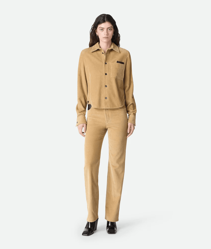 "Cotton ribbed cotton velvet pants Pale Oak / Camel" BOTTEGA VENETA