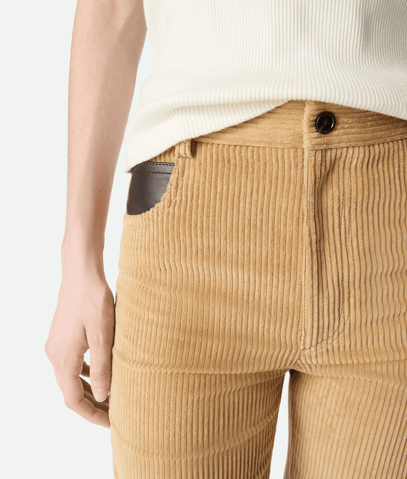 "Cotton ribbed cotton velvet pants Pale Oak / Camel" BOTTEGA VENETA