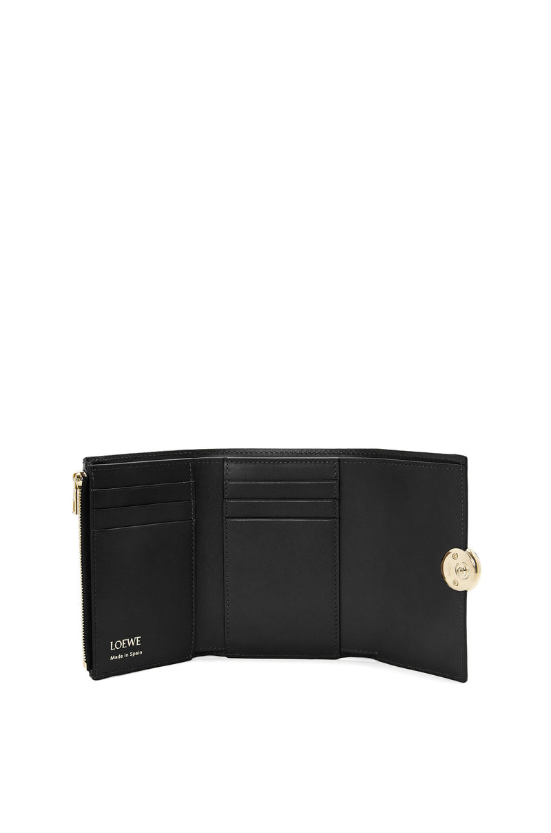 Petit portefeuille vertical Pebble en cuir de veau nappa brillant Noir/ Or LOEWE