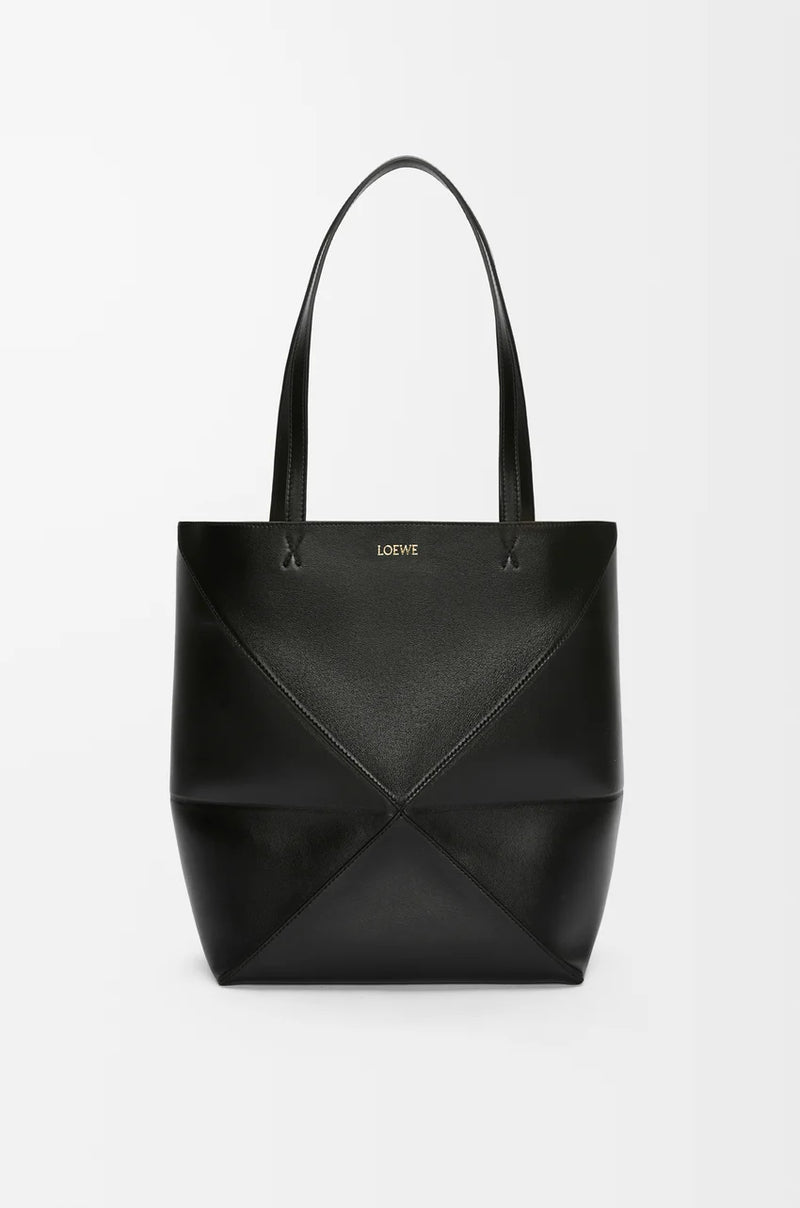 Bag "Puzzle Fold Tote in shiny veal leather Black Loewe