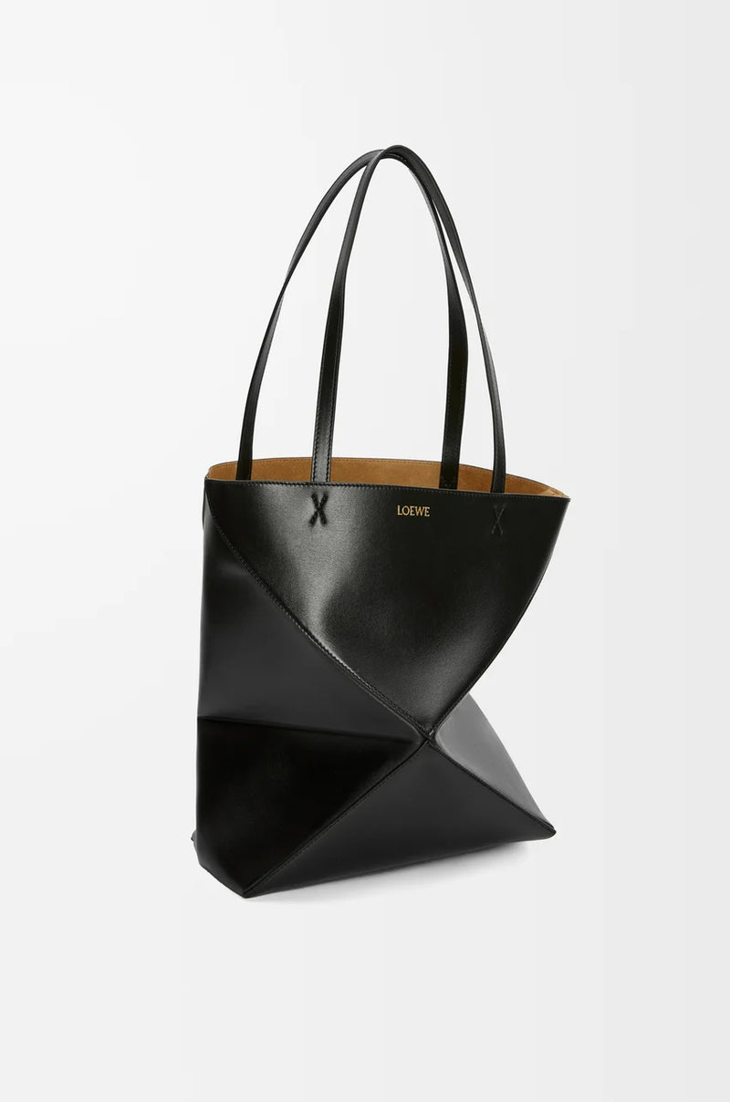 Bag "Puzzle Fold Tote in shiny veal leather Black Loewe