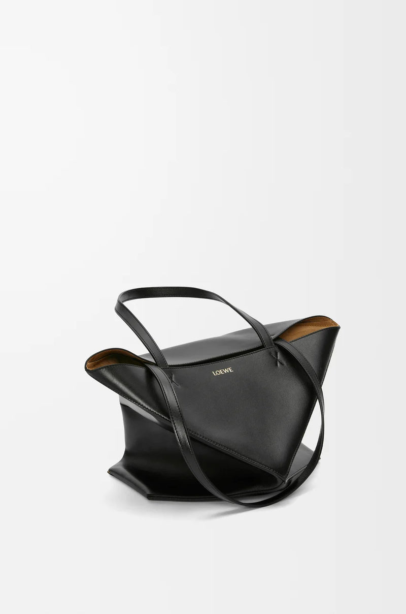 Bag "Puzzle Fold Tote in shiny veal leather Black Loewe