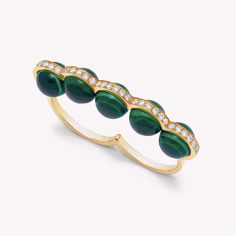 Double Ring Sporting - Yellow Gold, Diamonds and Malachite D1928