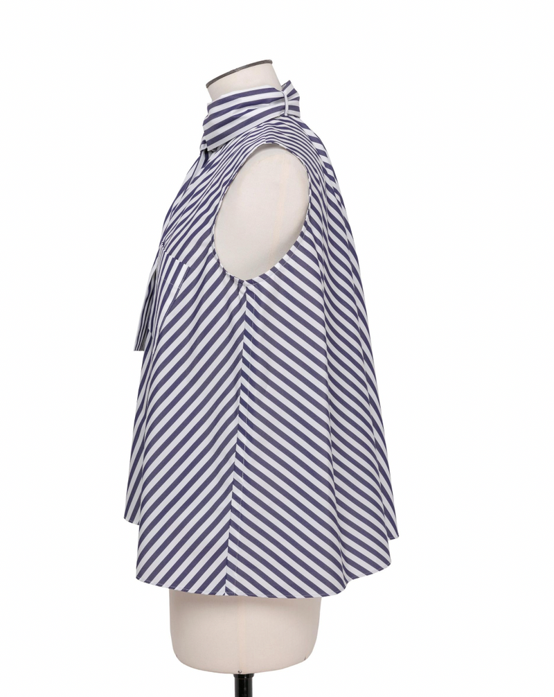 White striped poplin shirt/ Sacai navy