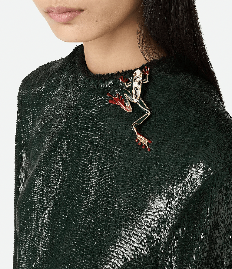 "Rana Broohe Large Format White/Dark Green" BOTTEGA VENETA