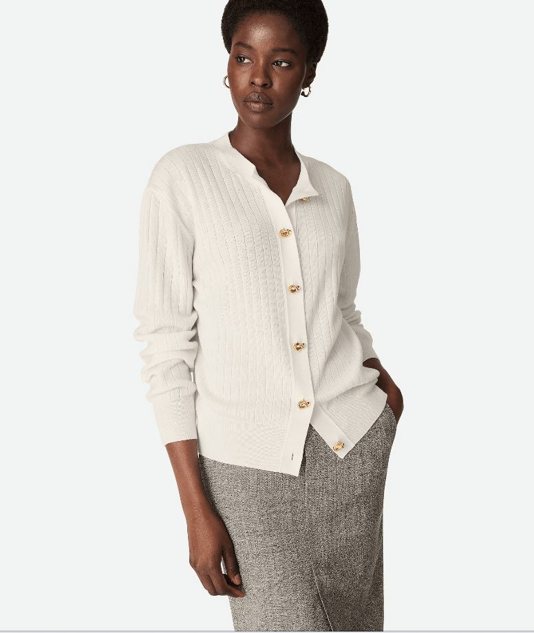 "Cardigan en laine côtelée Chalk" BOTTEGA VENETA