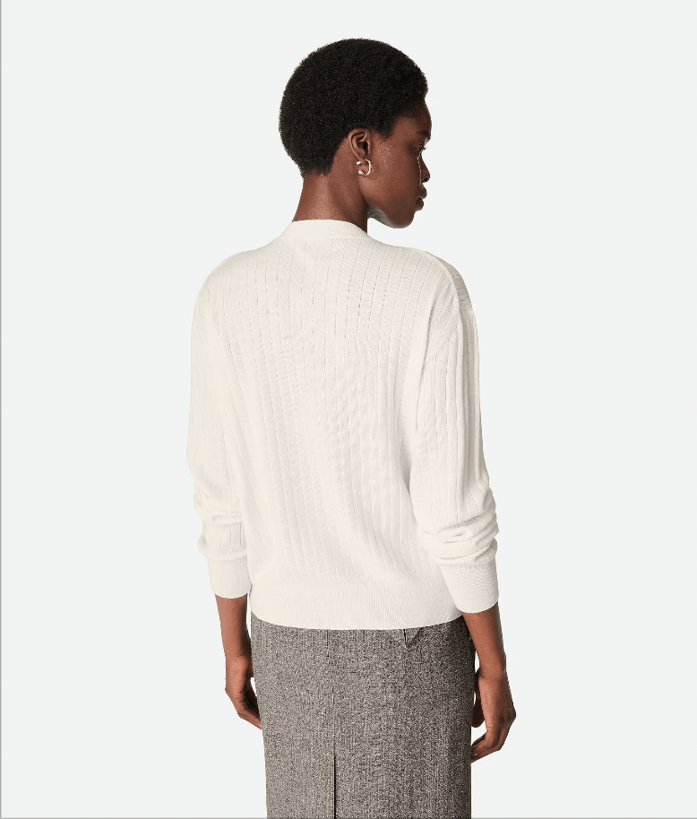 "Cardigan en laine côtelée Chalk" BOTTEGA VENETA
