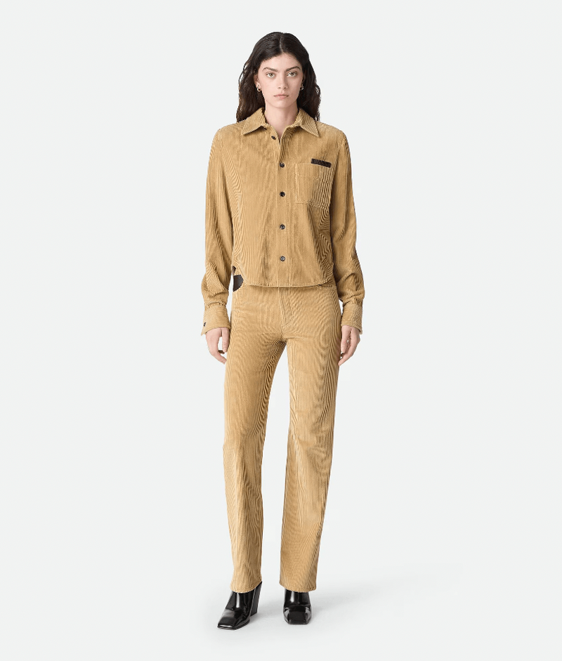 "Cotton ribbed cotton velvet pants Pale Oak / Camel" BOTTEGA VENETA
