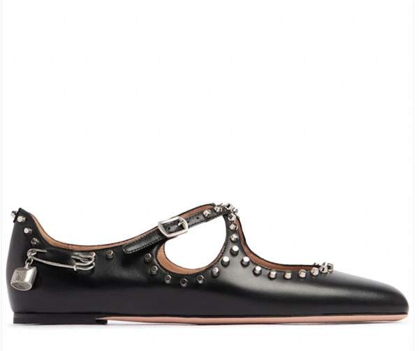 "Chaussure À Talon Plat Ballyrina En Cuir Noir Avec Clous" BALLY