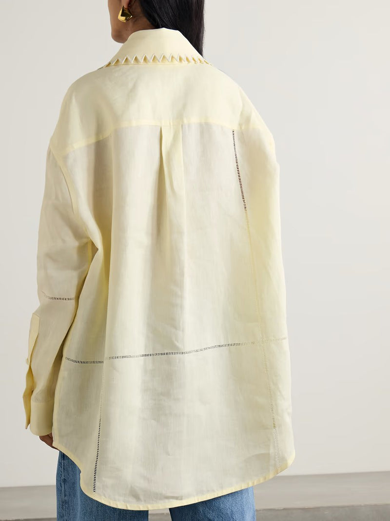 Linen shirt for Cream Embroidery BOTTEGA VENETA