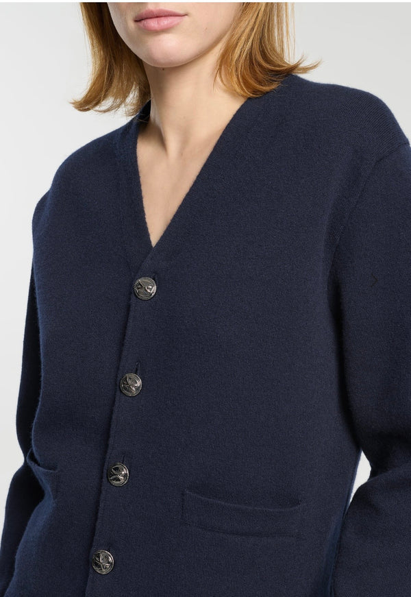 Cardigan col V en cachemire et laine marine  “Barrie X Mackintosh”