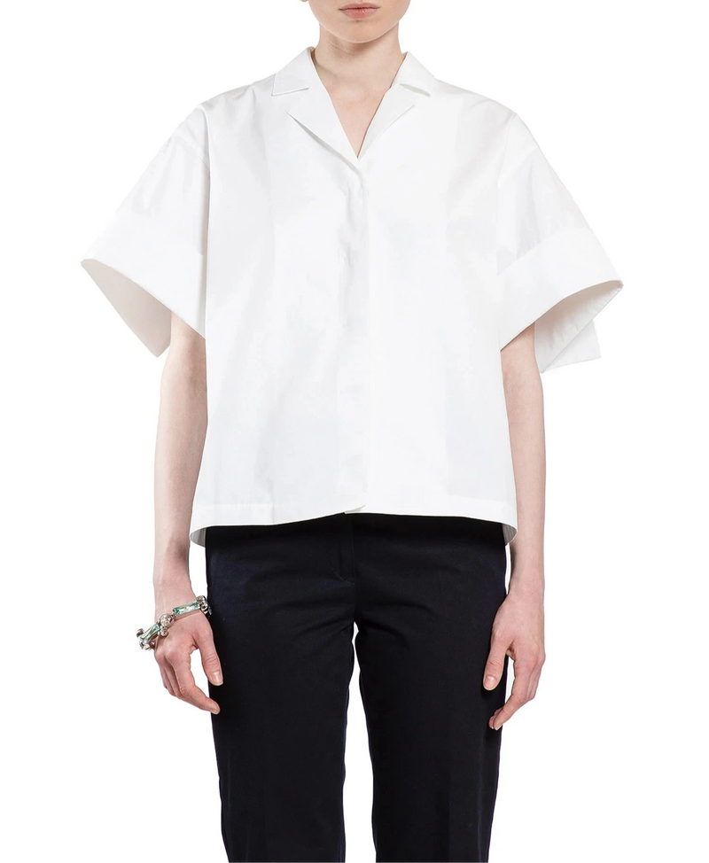 Chemise en coton manches courtes Blanche JIL SANDER