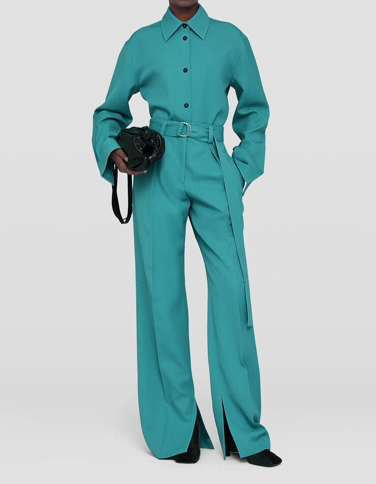 Pantalon à ceinture vert (Turquoise) JIL SANDER