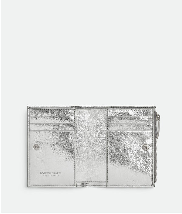 Zipped Bi-Fold Intrecciato Silver portfolio BOTTEGA VENETA