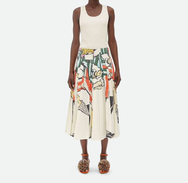 Plusted Midi Skirt Printed Chalk/ Multicolore printed BOTTEGA VENETA
