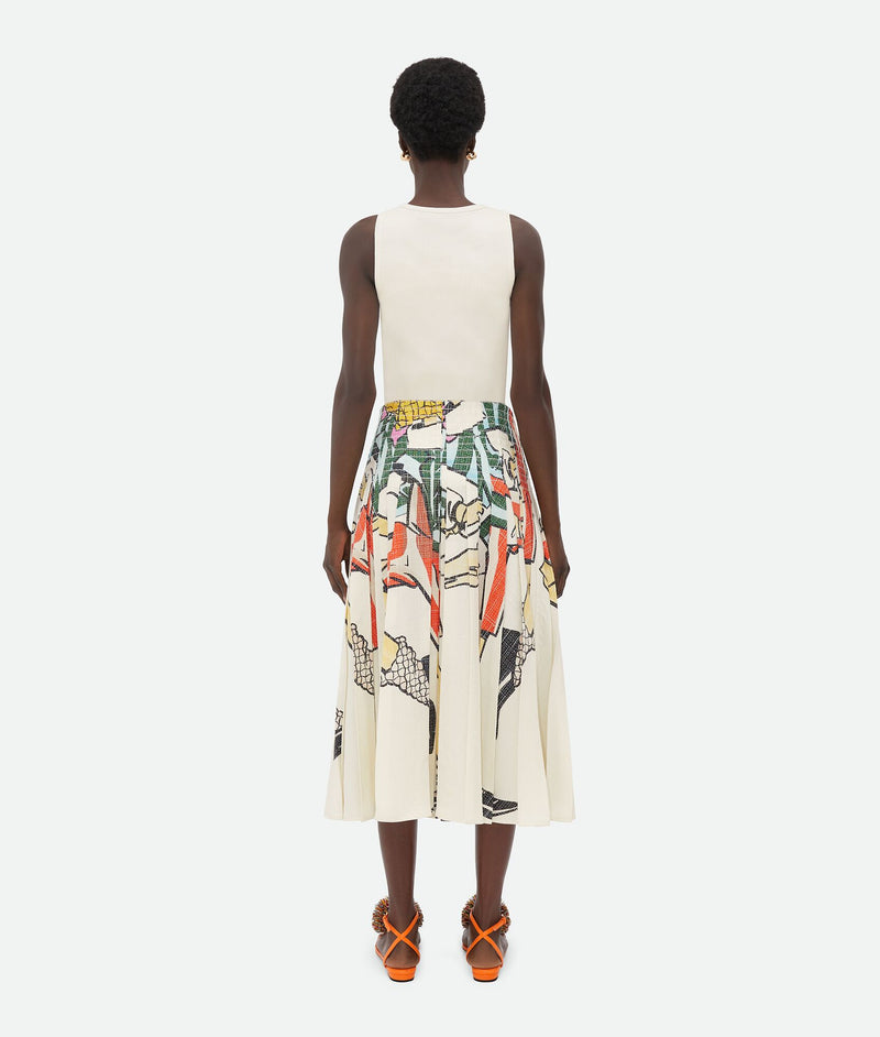 Plusted Midi Skirt Printed Chalk/ Multicolore printed BOTTEGA VENETA