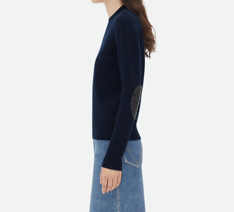 Cashmere sweater with intrecciato marine leather panels BOTTEGA VENETA