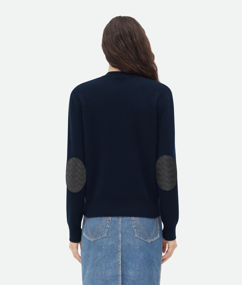 Cashmere sweater with intrecciato marine leather panels BOTTEGA VENETA
