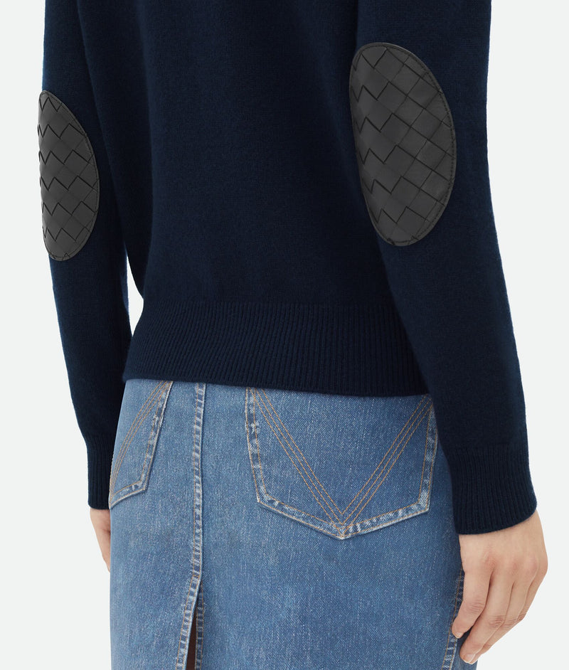 Cashmere sweater with intrecciato marine leather panels BOTTEGA VENETA