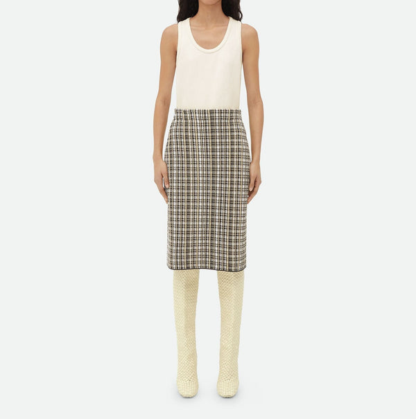 Cotton tile skirt and yellow / khaki viscose / Black BOTTEGA VENETA