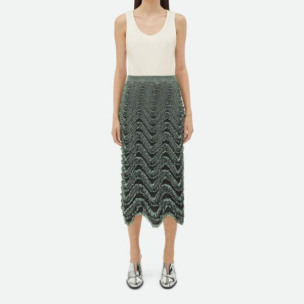 Textured viscose skirt with braided fringes Aquamarine/ Black BOTTEGA VENETA