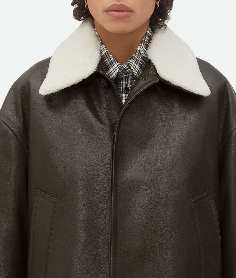 Flexible veal leather jacket with removable shearling neck Black Fondant BOTTEGA VENETA