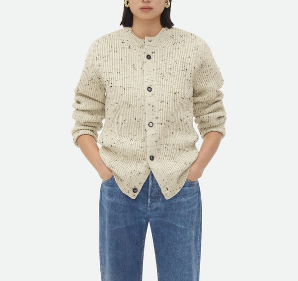 Oversized cardigan in textured ribbed wool Dove BOTTEGA VENETA