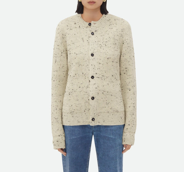 Oversized cardigan in textured ribbed wool Dove BOTTEGA VENETA