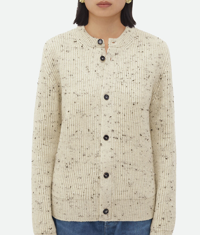 Oversized cardigan in textured ribbed wool Dove BOTTEGA VENETA