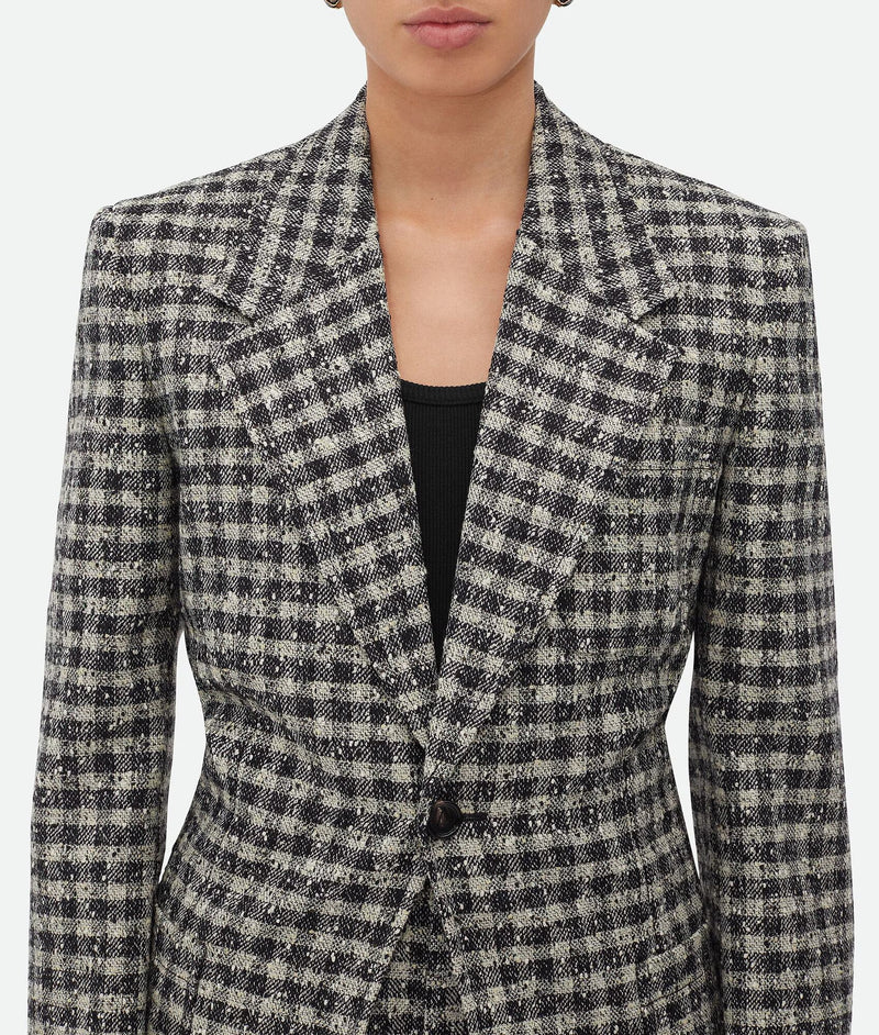 Vichy curly wool jacket Black /Pearl /Khaki BOTTEGA VENETA