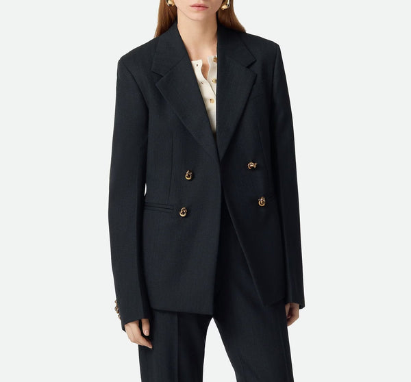 Veste en laine rayée Noir/ Bleu Marine BOTTEGA VENETA