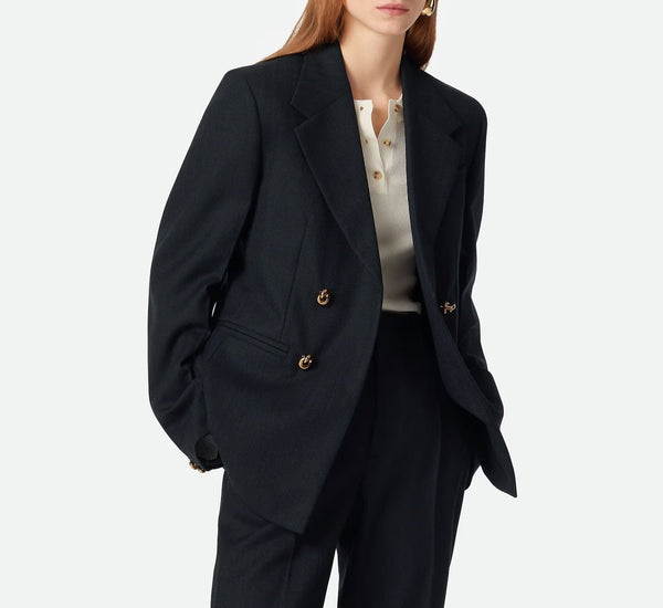 Veste en laine rayée Noir/ Bleu Marine BOTTEGA VENETA