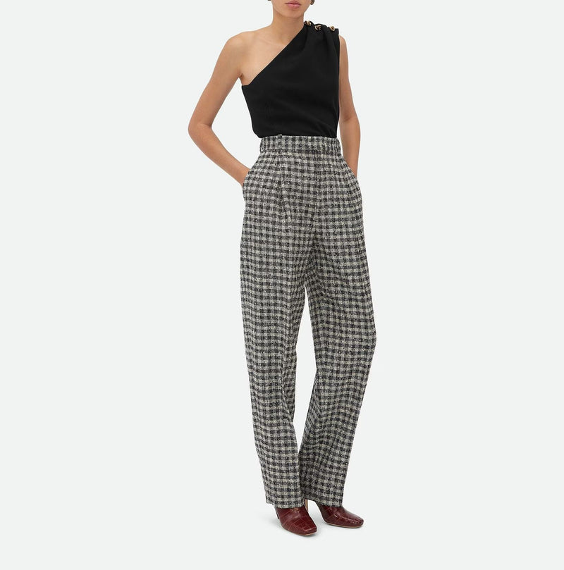 Vichy curly wool pants Black /Pearl /Khaki BOTTEGA VENETA