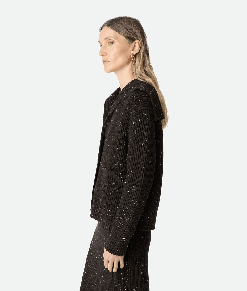 "Cardigan in woolen shot with fondant English coast / Chinese brown" BOTTEGA VENETA