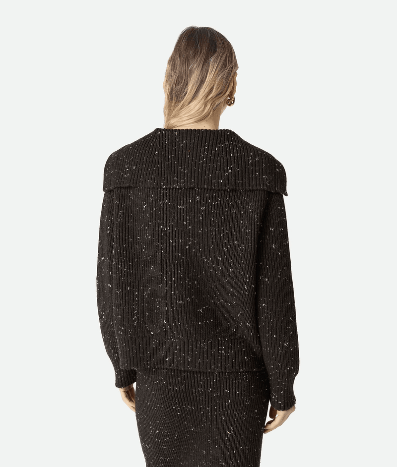 "Cardigan in woolen shot with fondant English coast / Chinese brown" BOTTEGA VENETA