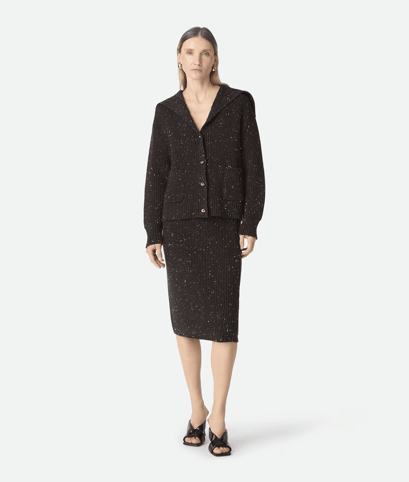 "Cardigan in woolen shot with fondant English coast / Chinese brown" BOTTEGA VENETA