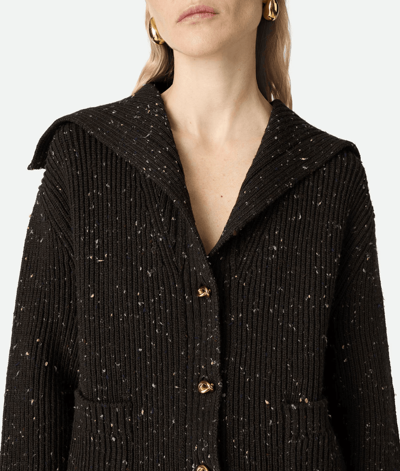 "Cardigan in woolen shot with fondant English coast / Chinese brown" BOTTEGA VENETA
