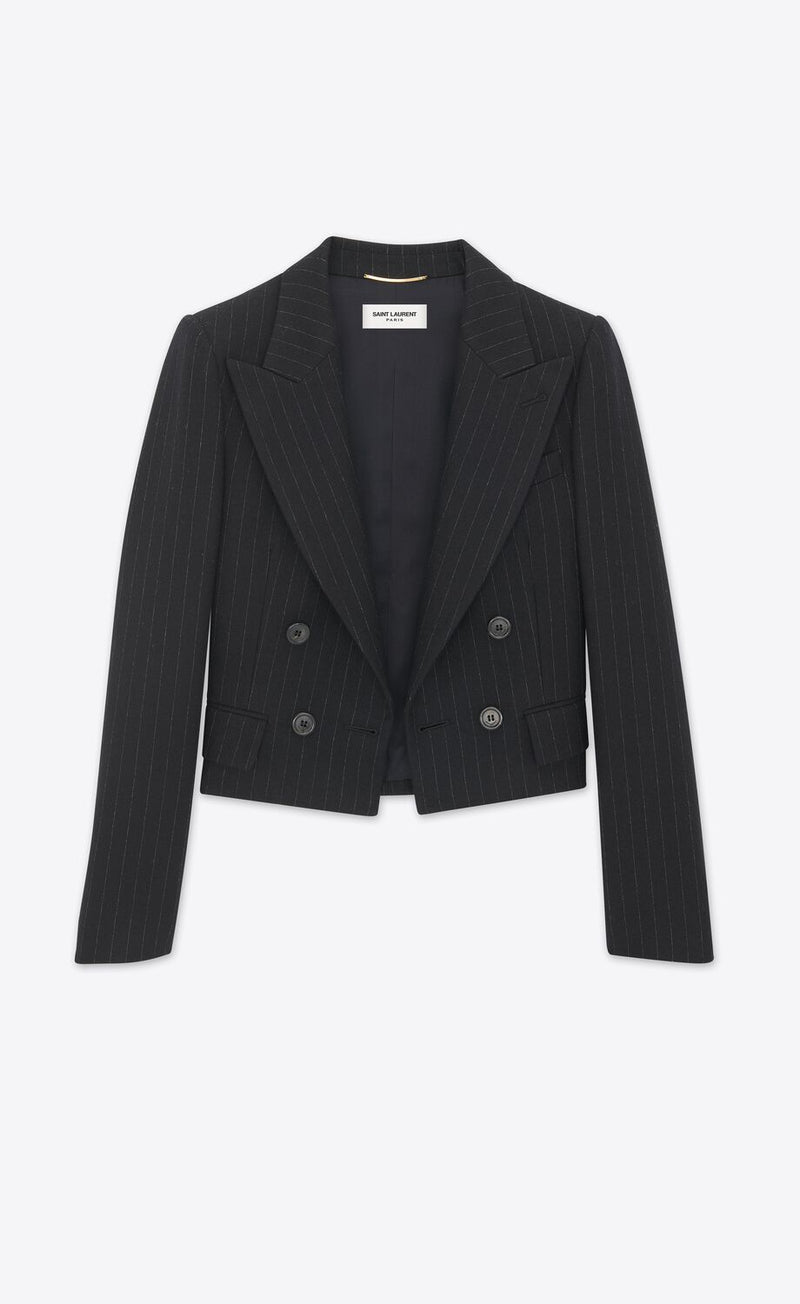 Short wool jacket with black stripes / chalk SAINT LAURENT