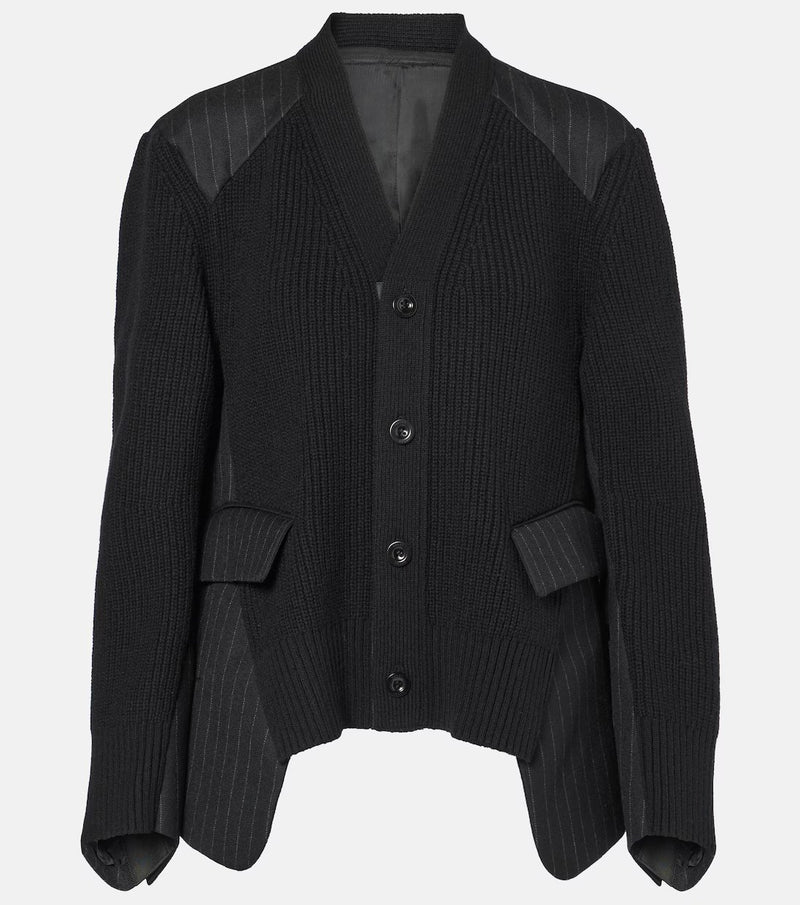 Knitting cardigan X Chalk Striped Black/ White sacai