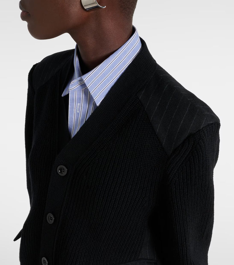 Knitting cardigan X Chalk Striped Black/ White sacai